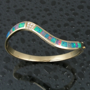 Australian opal inlay bracelet with diamond accents by Mark Hileman