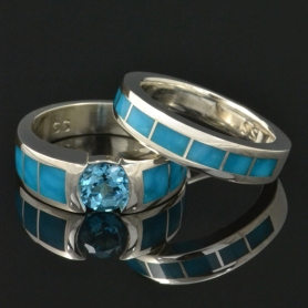 Topaz and turquoise wedding ring set
